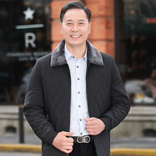 Products in Stock New Middle-Aged and Elderly Men's Leather Coat Stone Washed Business Gentleman Casual Polo Collar Fur One Men's Wear for Dad