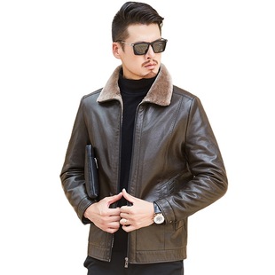 Products in Stock New Middle-Aged and Elderly Men's Leather Coat Stone Washed Business Gentleman Casual Polo Collar Fur One Men's Wear for Dad