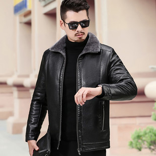 Products in Stock New Middle-Aged and Elderly Men's Leather Coat Stone Washed Business Gentleman Casual Polo Collar Fur One Men's Wear for Dad