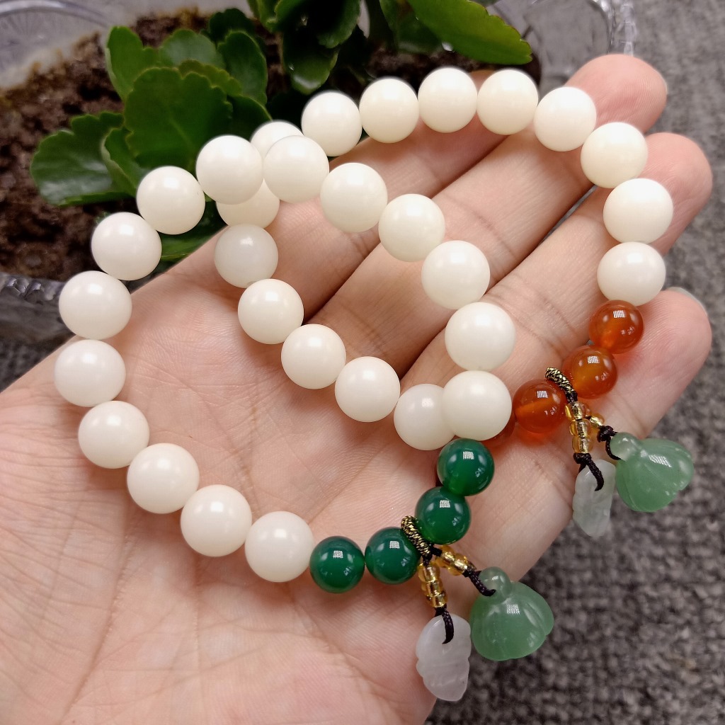 Unisex Green Agate Single Circle with Xiuyan Jade Lotus Seedpod Independent Packaging White Jade Bodhi Root Bracelet