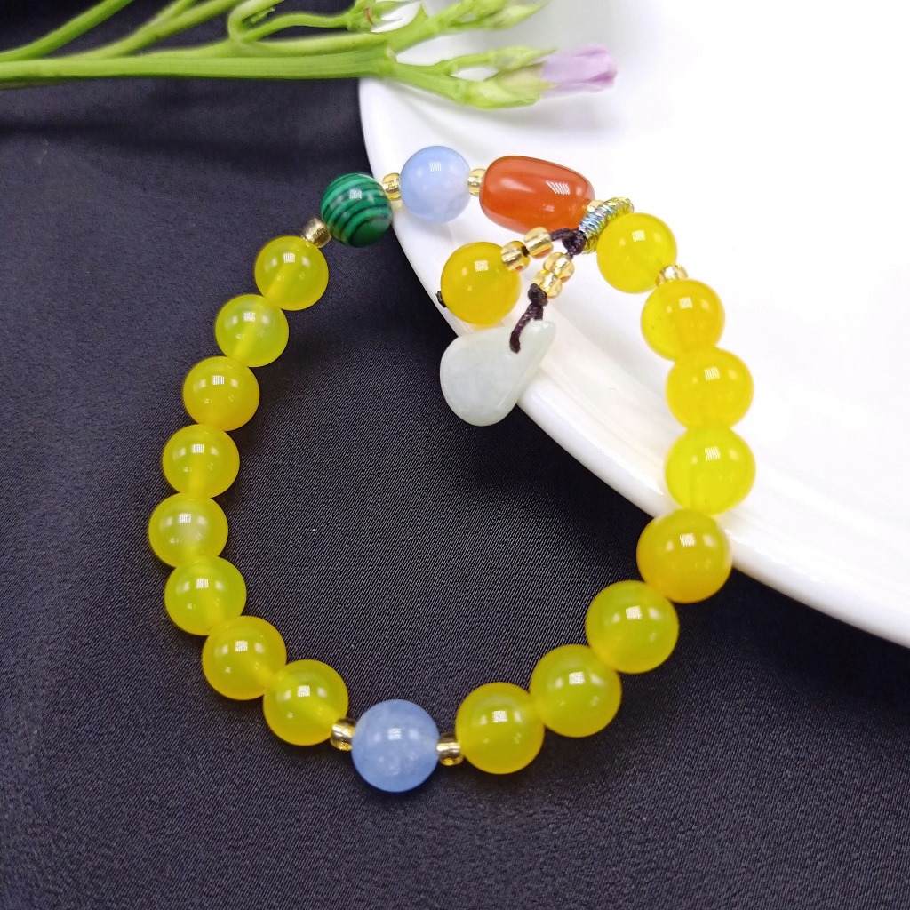 INS Style Simple Yellow Agate with Burma Jade Small Water Drop Bracelet Ladies Girlfriends Cute Bracelet Live Ornament