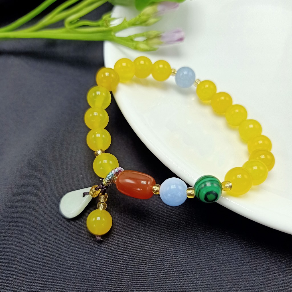 INS Style Simple Yellow Agate with Burma Jade Small Water Drop Bracelet Ladies Girlfriends Cute Bracelet Live Ornament