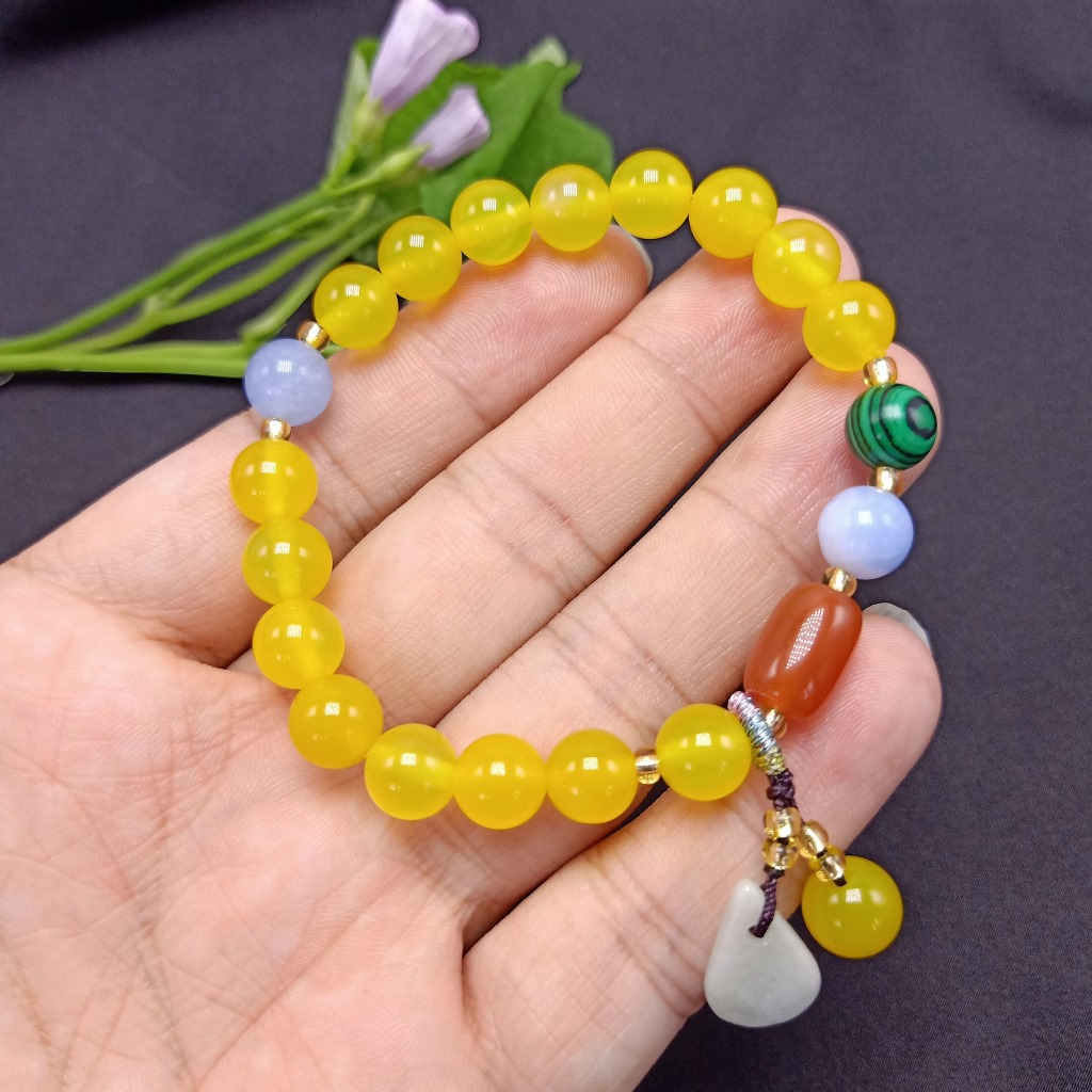INS Style Simple Yellow Agate with Burma Jade Small Water Drop Bracelet Ladies Girlfriends Cute Bracelet Live Ornament
