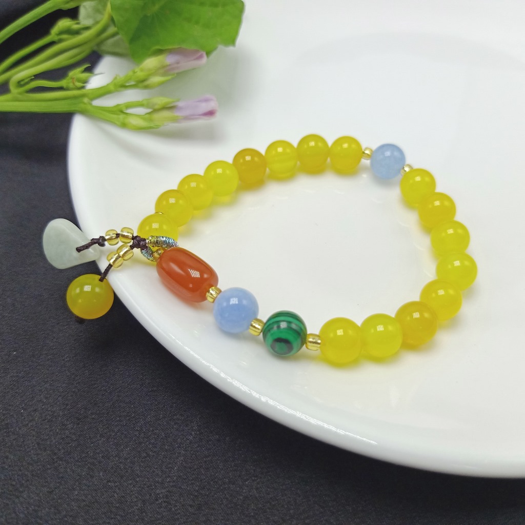 INS Style Simple Yellow Agate with Burma Jade Small Water Drop Bracelet Ladies Girlfriends Cute Bracelet Live Ornament