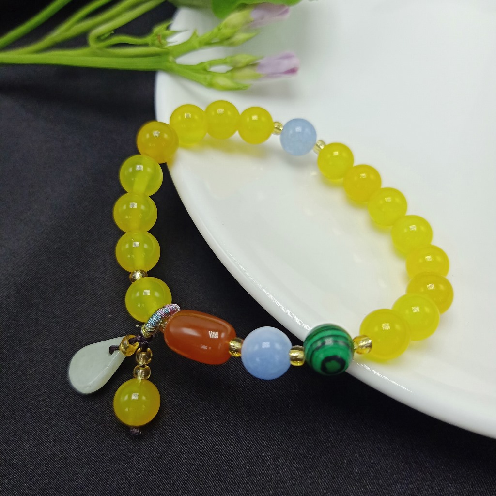 INS Style Simple Yellow Agate with Burma Jade Small Water Drop Bracelet Ladies Girlfriends Cute Bracelet Live Ornament