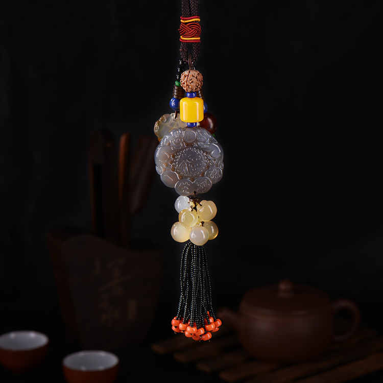 High-grade natural agate jade medullary car hanging round card fu zi jade medullary apple car hanging wholesale