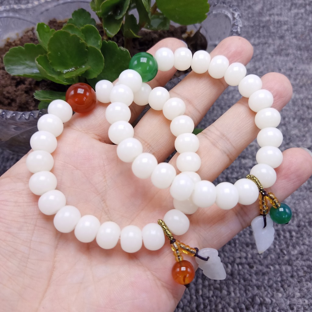 New White Jade Bodhi Root Single-Wrap Bracelet Bodhi Seed with Red Agate Bracelet Wholesale Webcast Supply Wholesale