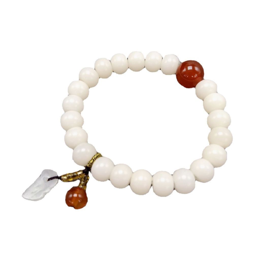 New White Jade Bodhi Root Single-Wrap Bracelet Bodhi Seed with Red Agate Bracelet Wholesale Webcast Supply Wholesale