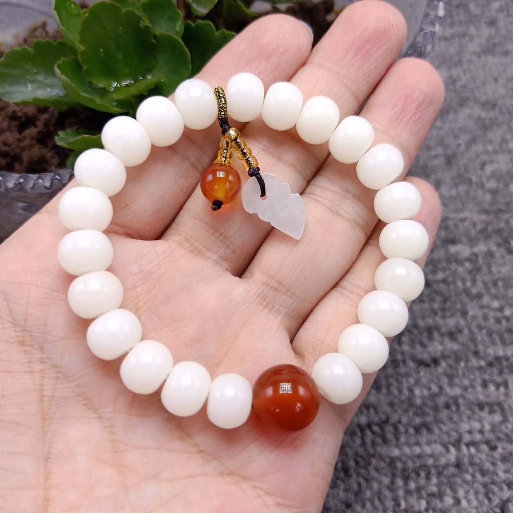 New White Jade Bodhi Root Single-Wrap Bracelet Bodhi Seed with Red Agate Bracelet Wholesale Webcast Supply Wholesale