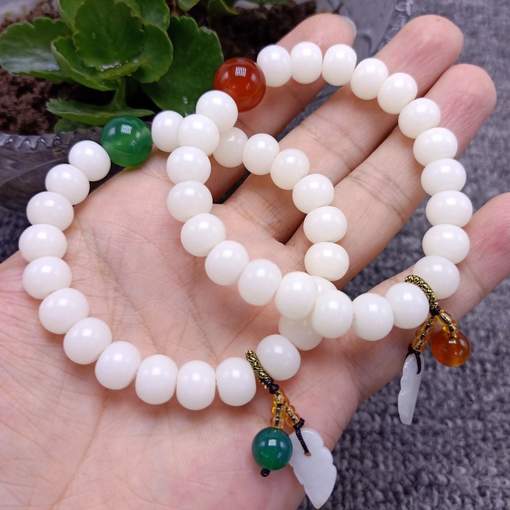 New White Jade Bodhi Root Single-Wrap Bracelet Bodhi Seed with Red Agate Bracelet Wholesale Webcast Supply Wholesale