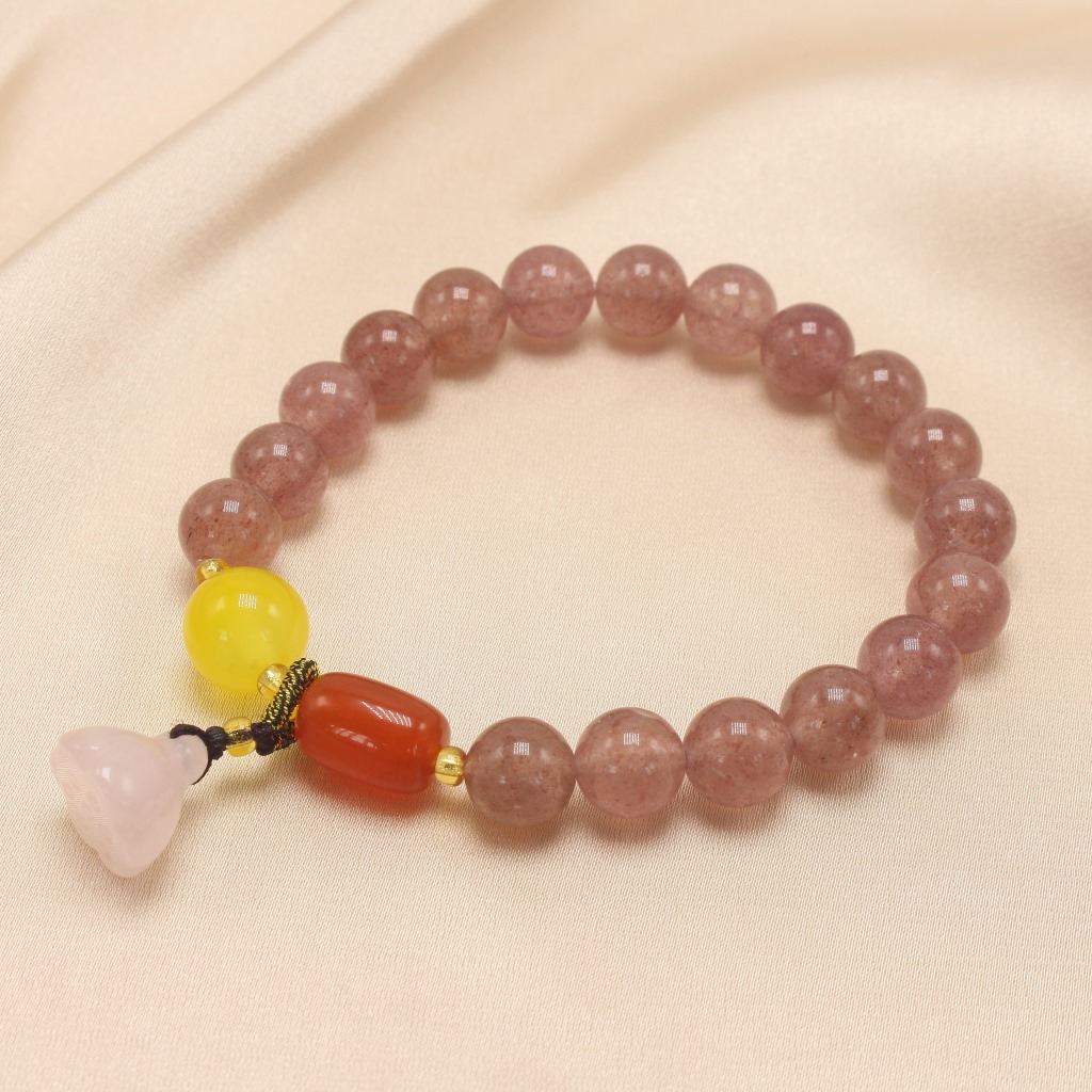 Simple Natural Crystal Strawberry Quartz Bracelet Chalcedony Lotus Seedpod Pendant Women&#039;s Fresh Bracelet with Pearl Agate