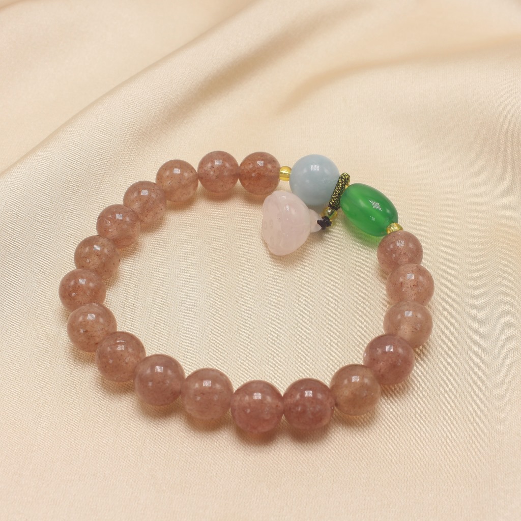Simple Natural Crystal Strawberry Quartz Bracelet Chalcedony Lotus Seedpod Pendant Women's Fresh Bracelet with Pearl Agate