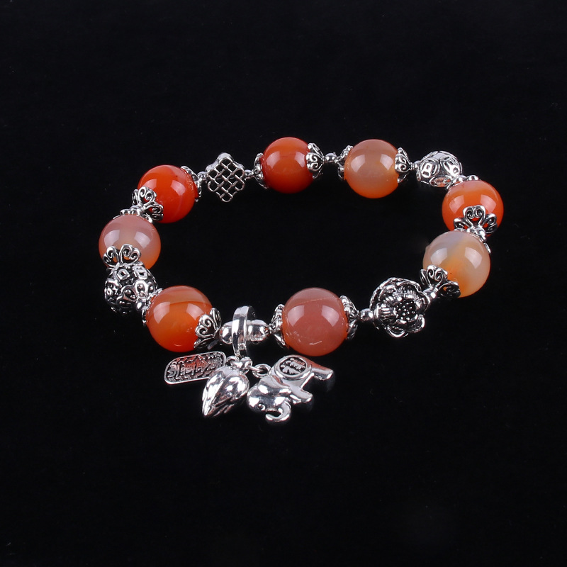 2021 New Ethnic Style Agate Elephant Simple Flowers Retro Women&#039;s Bracelet Suitable for Live Broadcast Kuaishou Supply Wholesale