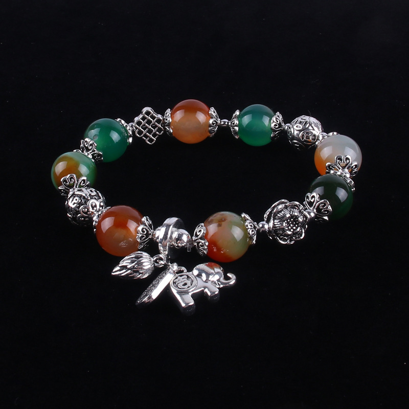 2021 New Ethnic Style Agate Elephant Simple Flowers Retro Women&#039;s Bracelet Suitable for Live Broadcast Kuaishou Supply Wholesale