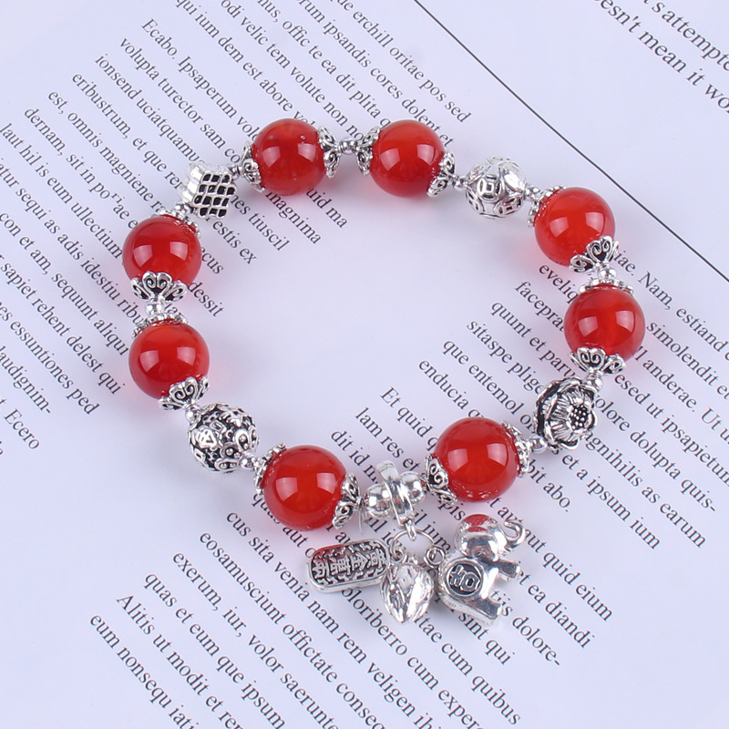 2021 New Ethnic Style Agate Elephant Simple Flowers Retro Women's Bracelet Suitable for Live Broadcast Kuaishou Supply Wholesale