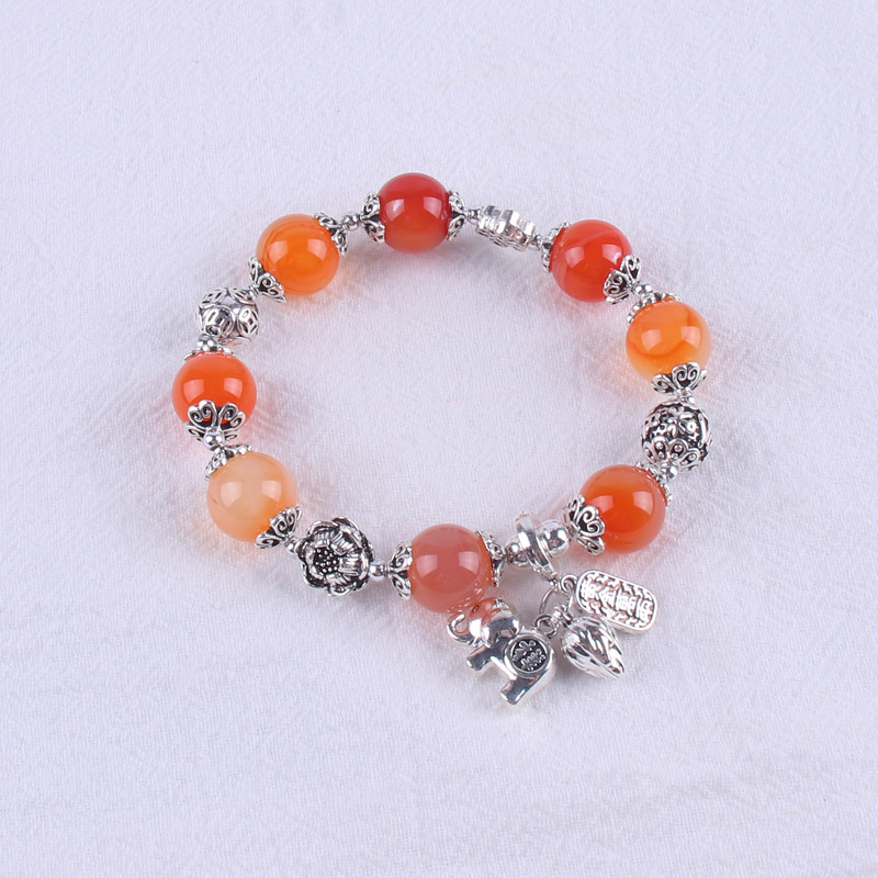 2021 New Ethnic Style Agate Elephant Simple Flowers Retro Women&#039;s Bracelet Suitable for Live Broadcast Kuaishou Supply Wholesale