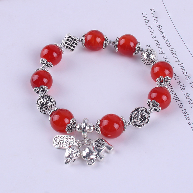 2021 New Ethnic Style Agate Elephant Simple Flowers Retro Women's Bracelet Suitable for Live Broadcast Kuaishou Supply Wholesale