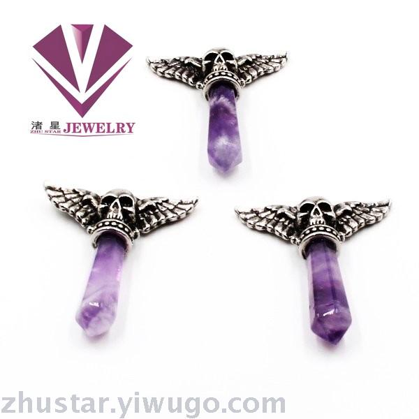 Natural stone angel hexagonal column ornaments, amethyst, green gold, pink crystal, tiger eye stone, red stone, agate Natural stone angel hexagonal column ornaments, amethyst, green gold, pink crystal, tiger eye stone, red stone, agate