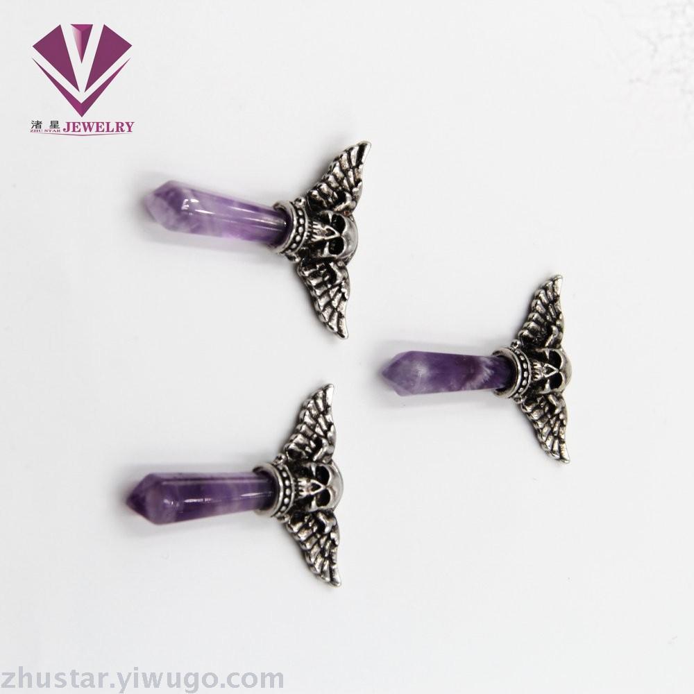 Natural stone angel hexagonal column ornaments, amethyst, green gold, pink crystal, tiger eye stone, red stone, agate Natural stone angel hexagonal column ornaments, amethyst, green gold, pink crystal, tiger eye stone, red stone, agate
