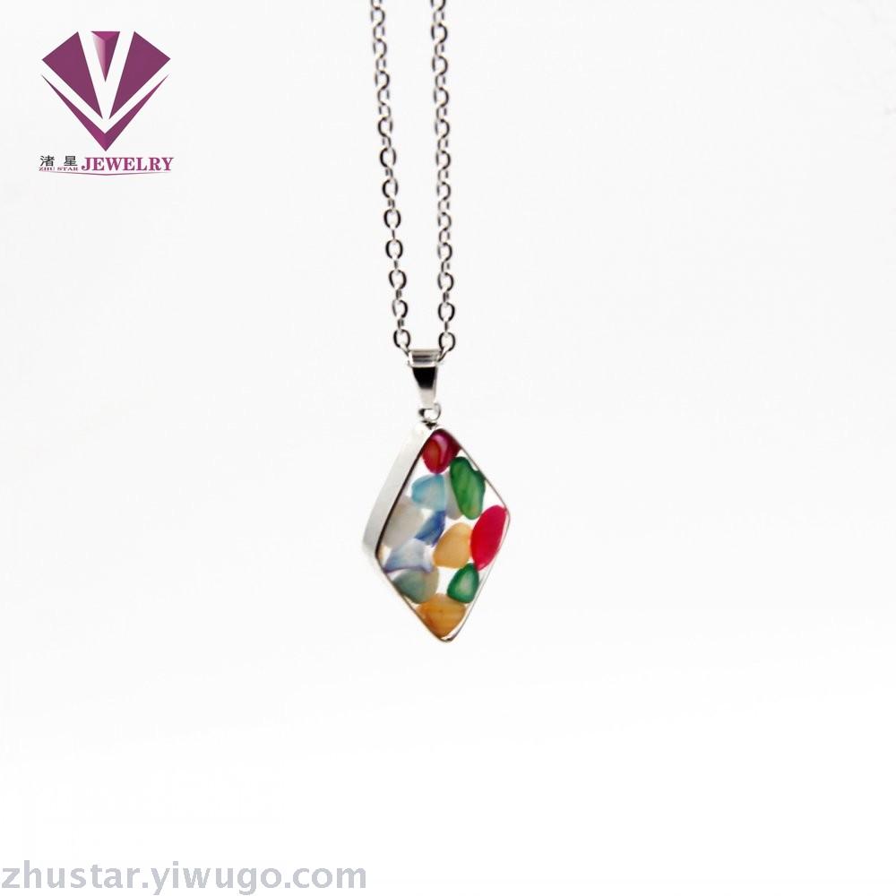 Stainless steel natural stone pendant, agate, powder crystal, amethyst, cyan crystal, tiger eye stone, pine stone, coral Stainless steel natural stone pendant, agate, powder crystal, amethyst, cyan crystal, tiger eye stone, pine stone, coral