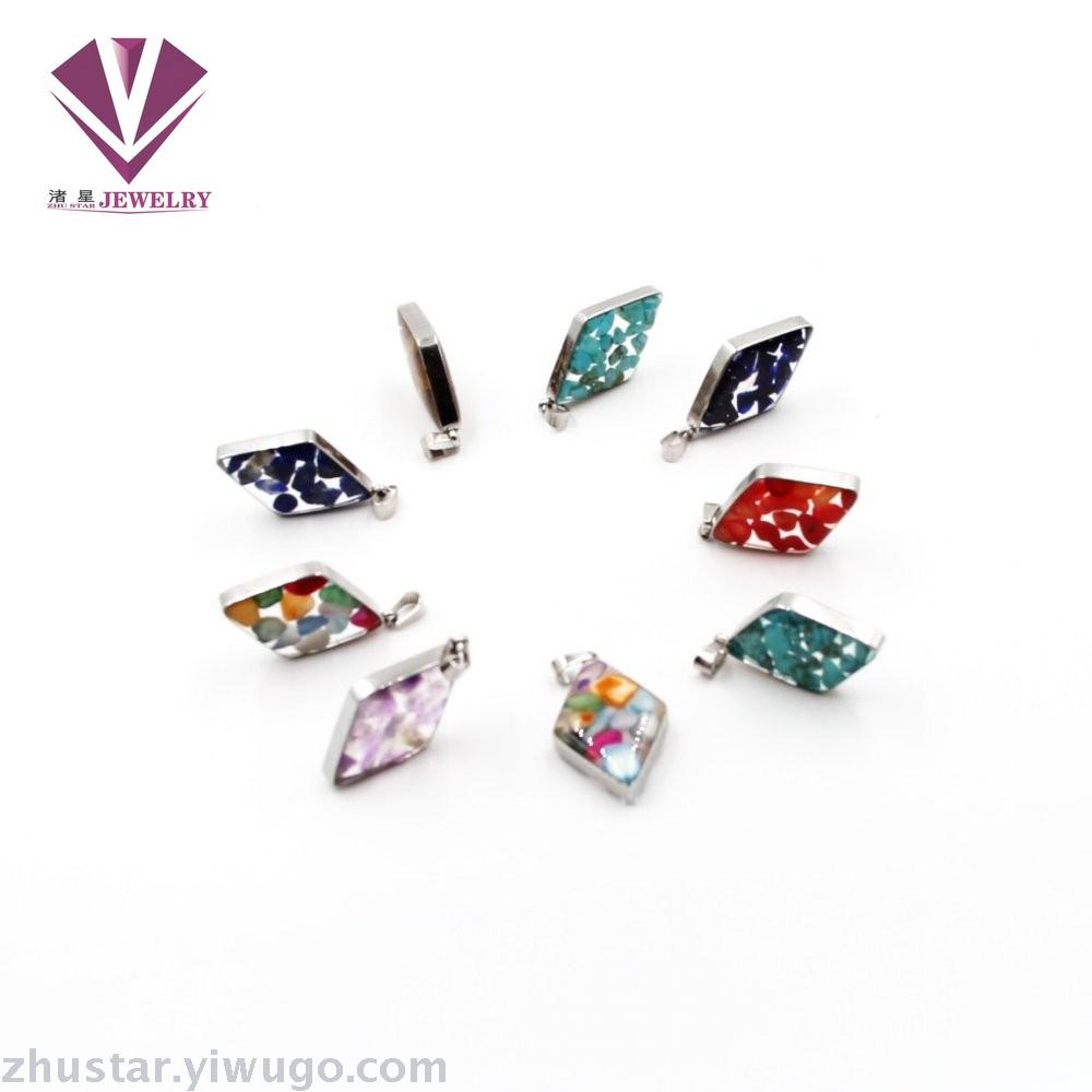 Stainless steel natural stone pendant, agate, powder crystal, amethyst, cyan crystal, tiger eye stone, pine stone, coral Stainless steel natural stone pendant, agate, powder crystal, amethyst, cyan crystal, tiger eye stone, pine stone, coral