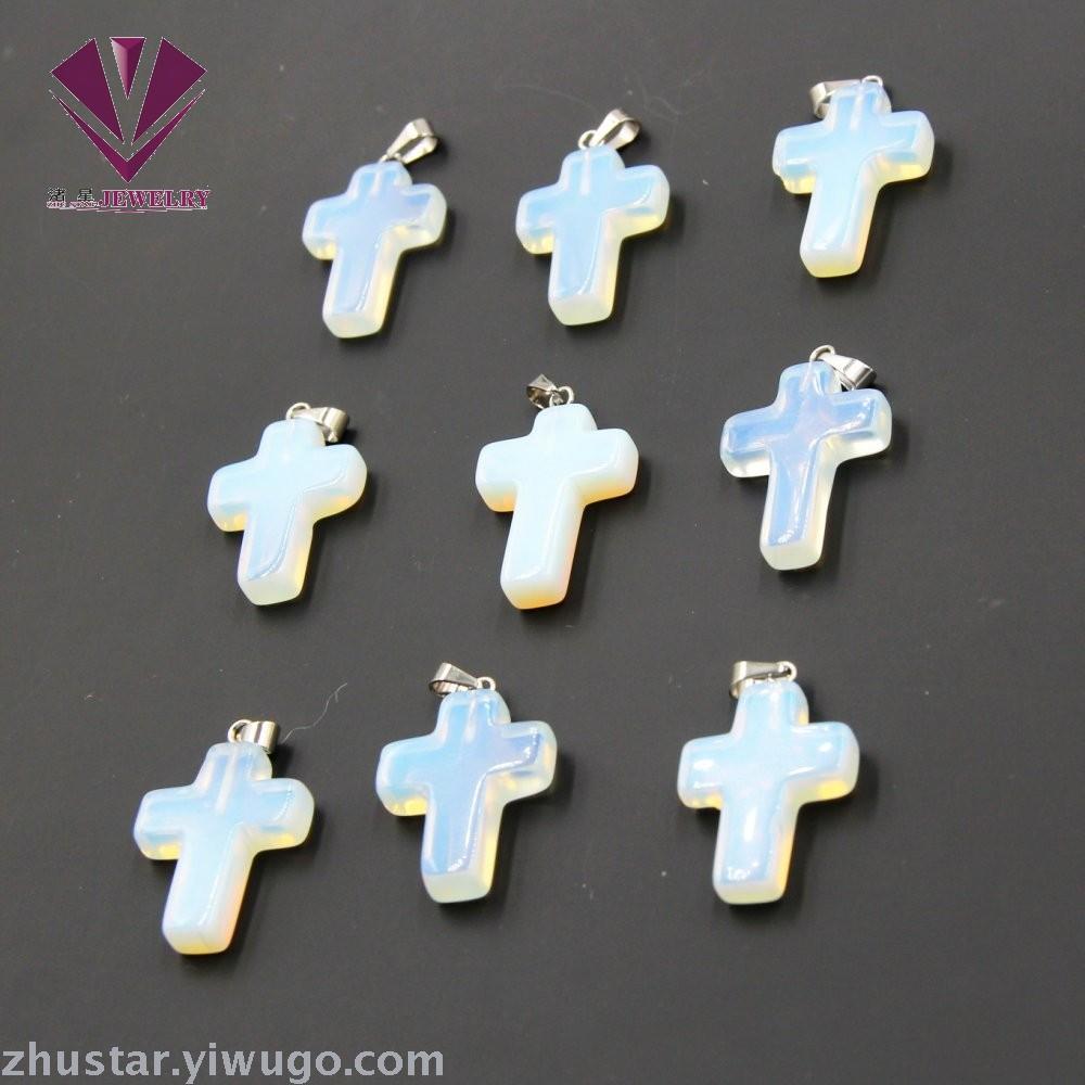 Natural stone opal cross pendant, agate, pink crystal, amethyst, tiger eye stone, pine stone, coral Natural stone opal cross pendant, agate, pink crystal, amethyst, tiger eye stone, pine stone, coral