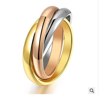 Three-Ring Three-Color Ring Plating Color Gold Rose Gold Ring Korean Glossy Ladies Ring Titanium Steel Non-Fading Ring