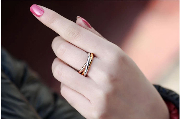 Three-Ring Three-Color Ring Plating Color Gold Rose Gold Ring Korean Glossy Ladies Ring Titanium Steel Non-Fading Ring