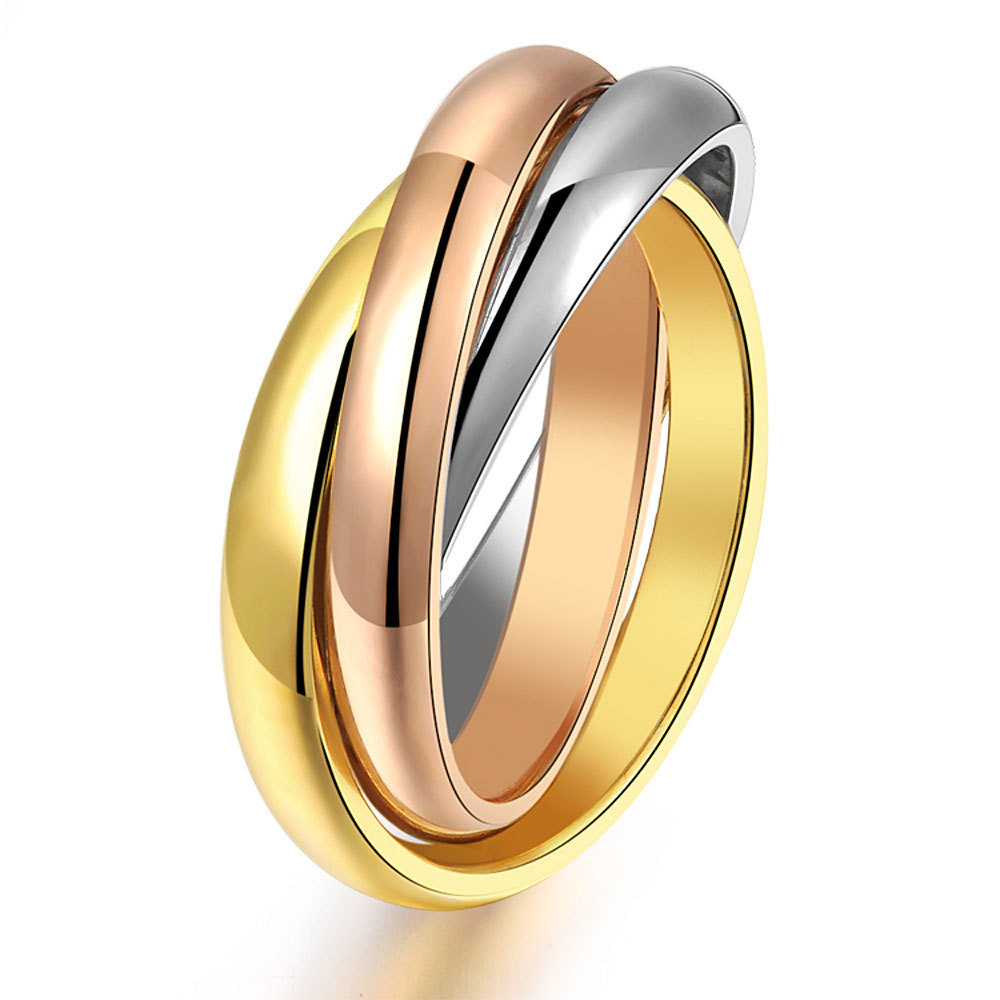 Three-Ring Three-Color Ring Plating Color Gold Rose Gold Ring Korean Glossy Ladies Ring Titanium Steel Non-Fading Ring