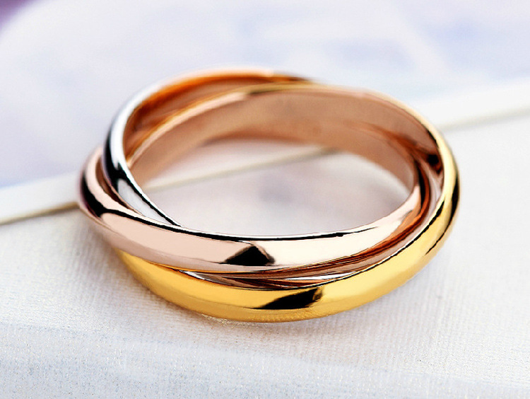 Three-Ring Three-Color Ring Plating Color Gold Rose Gold Ring Korean Glossy Ladies Ring Titanium Steel Non-Fading Ring