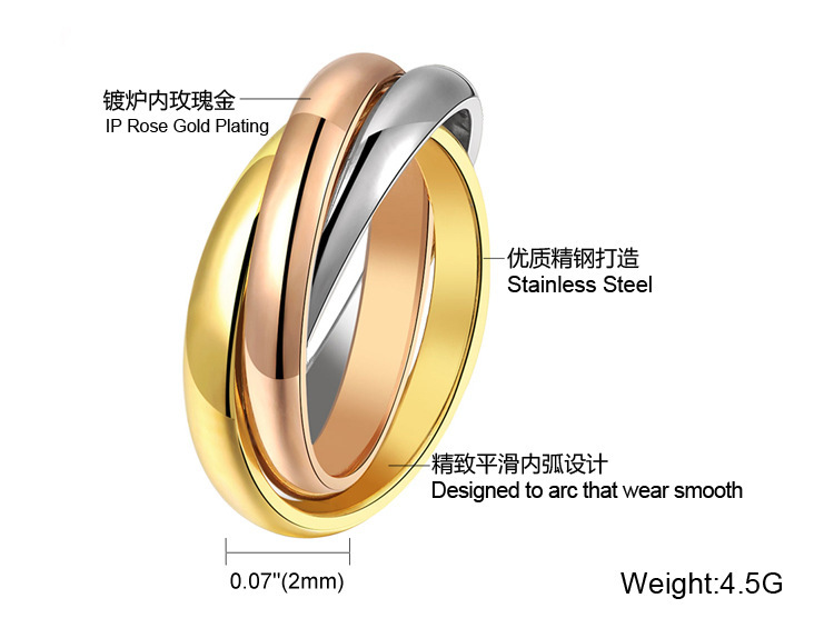 Three-Ring Three-Color Ring Plating Color Gold Rose Gold Ring Korean Glossy Ladies Ring Titanium Steel Non-Fading Ring