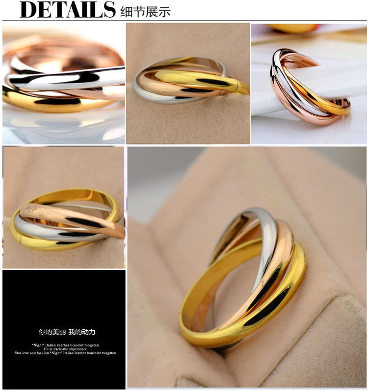 Three-Ring Three-Color Ring Plating Color Gold Rose Gold Ring Korean Glossy Ladies Ring Titanium Steel Non-Fading Ring