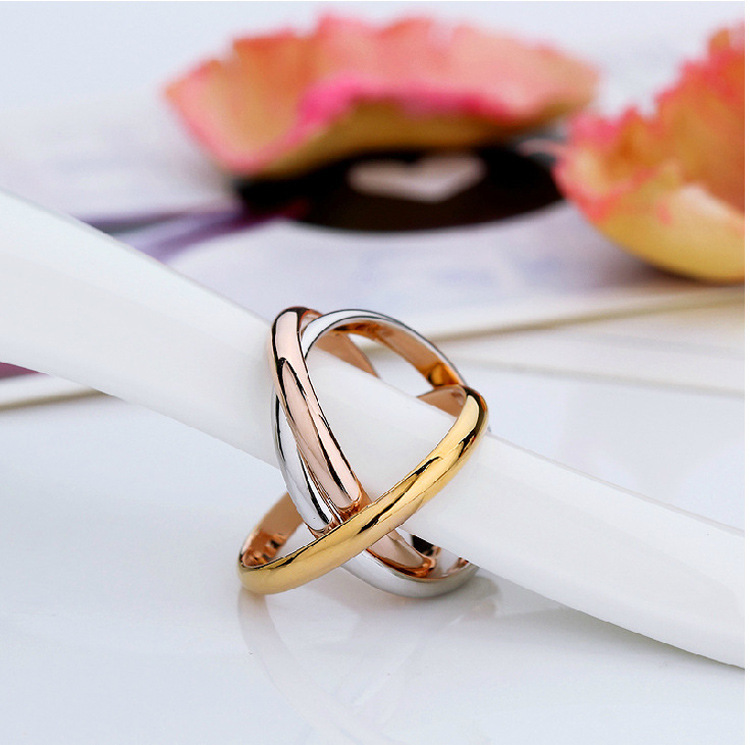 Three-Ring Three-Color Ring Plating Color Gold Rose Gold Ring Korean Glossy Ladies Ring Titanium Steel Non-Fading Ring