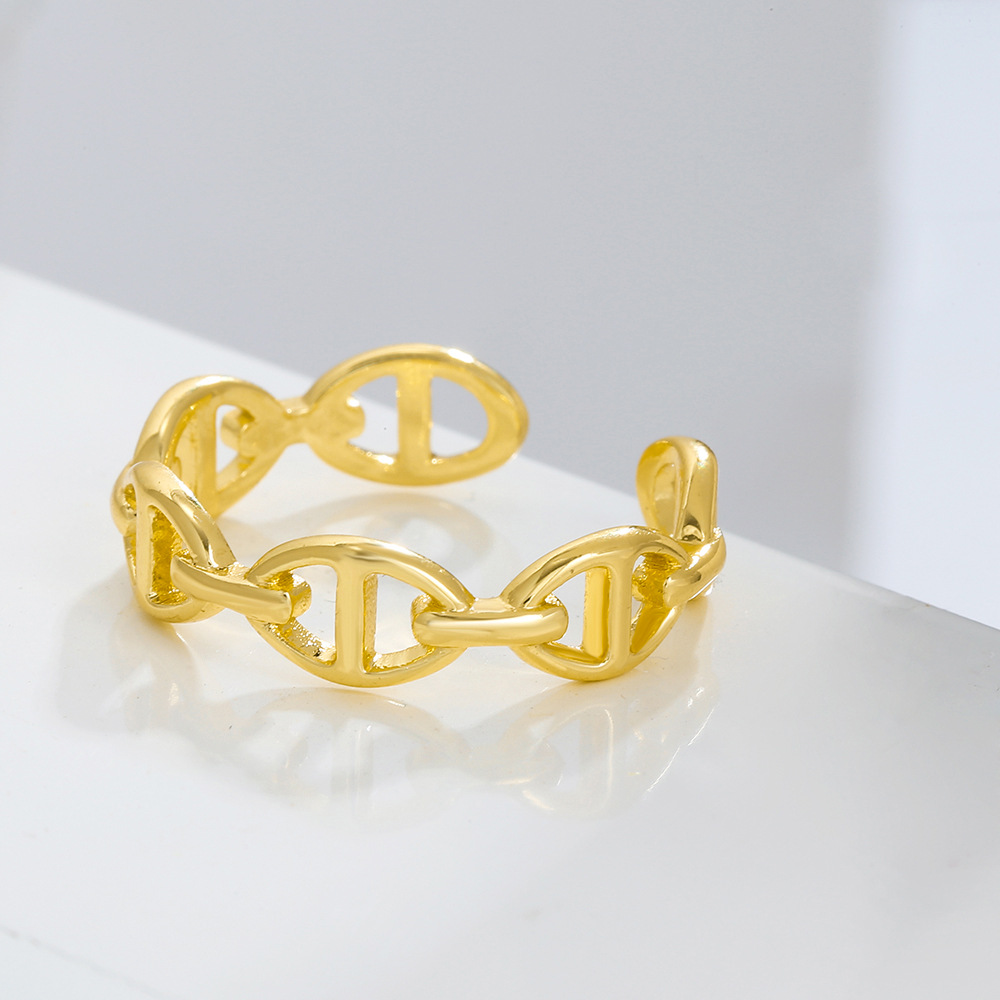 European and American Star Style Pig Nose Hollow Ring Brass Plated Real Gold Ring Ins New Women's Ring