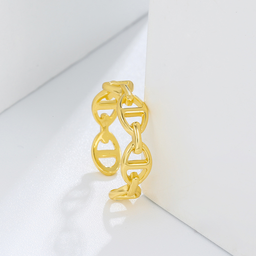 European and American Star Style Pig Nose Hollow Ring Brass Plated Real Gold Ring Ins New Women's Ring
