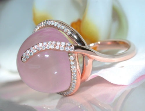 New hot pink crystal moonstone diamond-encrusted ring, European and American creative 14k rose gold ring
