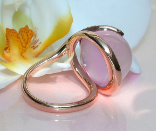 New hot pink crystal moonstone diamond-encrusted ring, European and American creative 14k rose gold ring