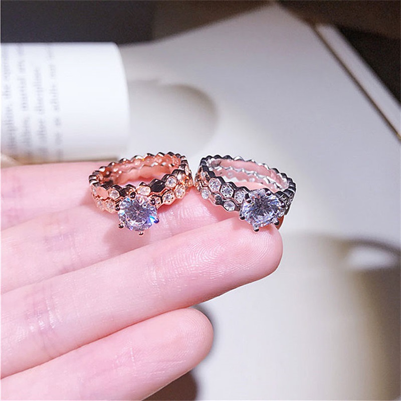 Song hye-kyo with the same wedding ring 925 sterling silver plated rose gold ring ring ring row diamond honeycomb female gift to his girlfriend