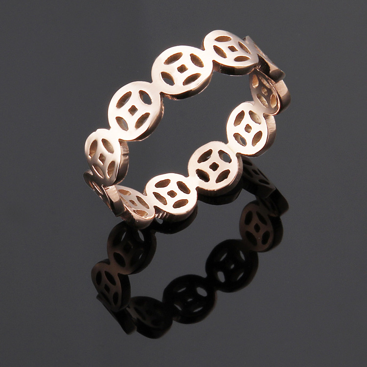 Titanium steel ring ancient copper money design women&#039;s rose gold ring