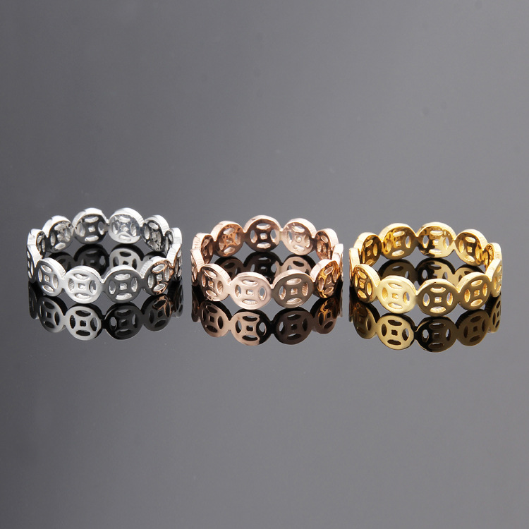 Titanium steel ring ancient copper money design women&#039;s rose gold ring