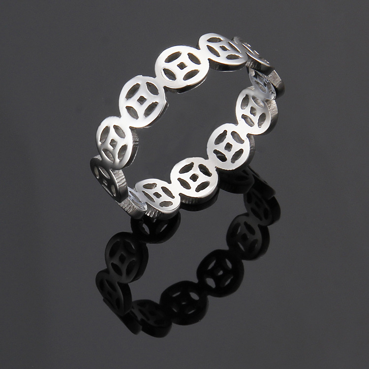 Titanium steel ring ancient copper money design women's rose gold ring