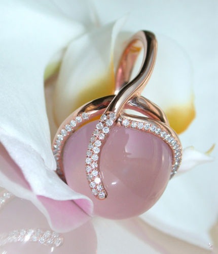 New hot pink crystal moonstone diamond-encrusted ring, European and American creative 14k rose gold ring