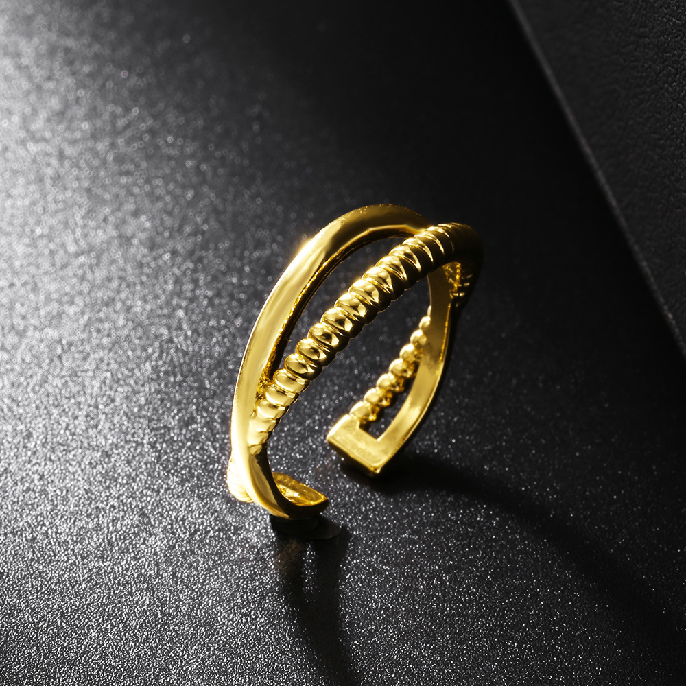 Winding Retro Personality and Minimalism Ring Double Ring Plated 18K Real Gold Ring