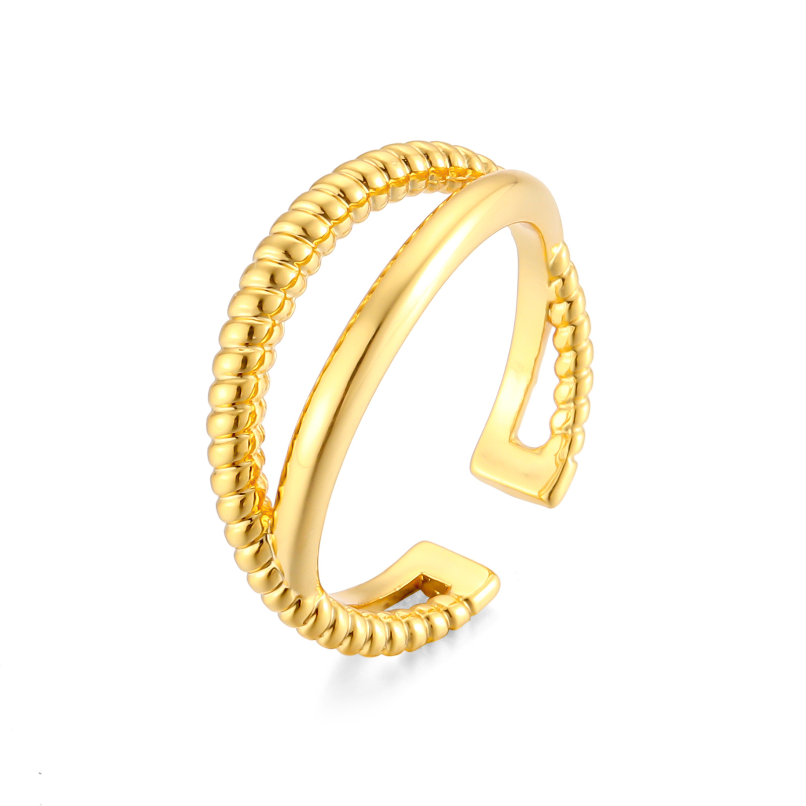 Winding Retro Personality and Minimalism Ring Double Ring Plated 18K Real Gold Ring