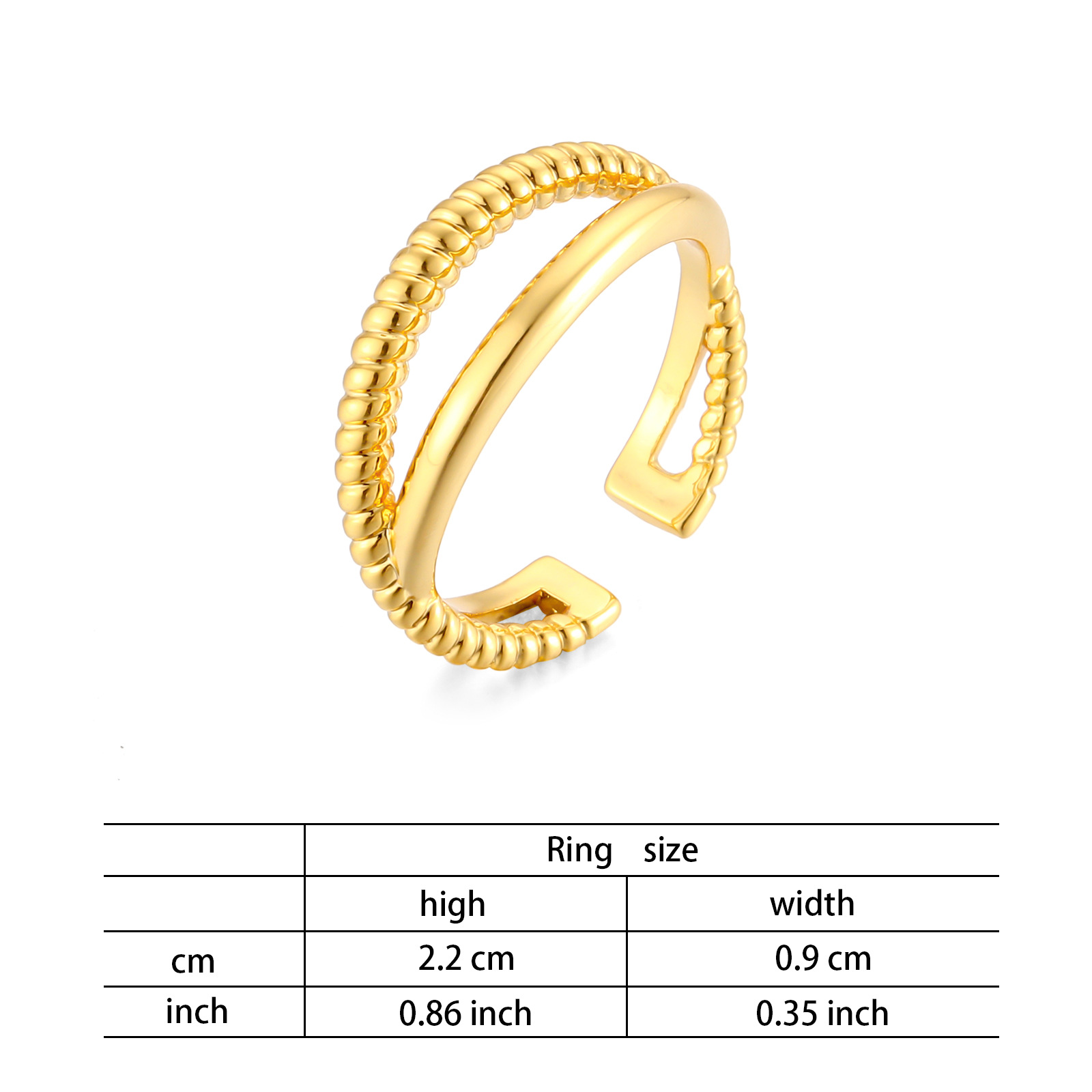 Winding Retro Personality and Minimalism Ring Double Ring Plated 18K Real Gold Ring