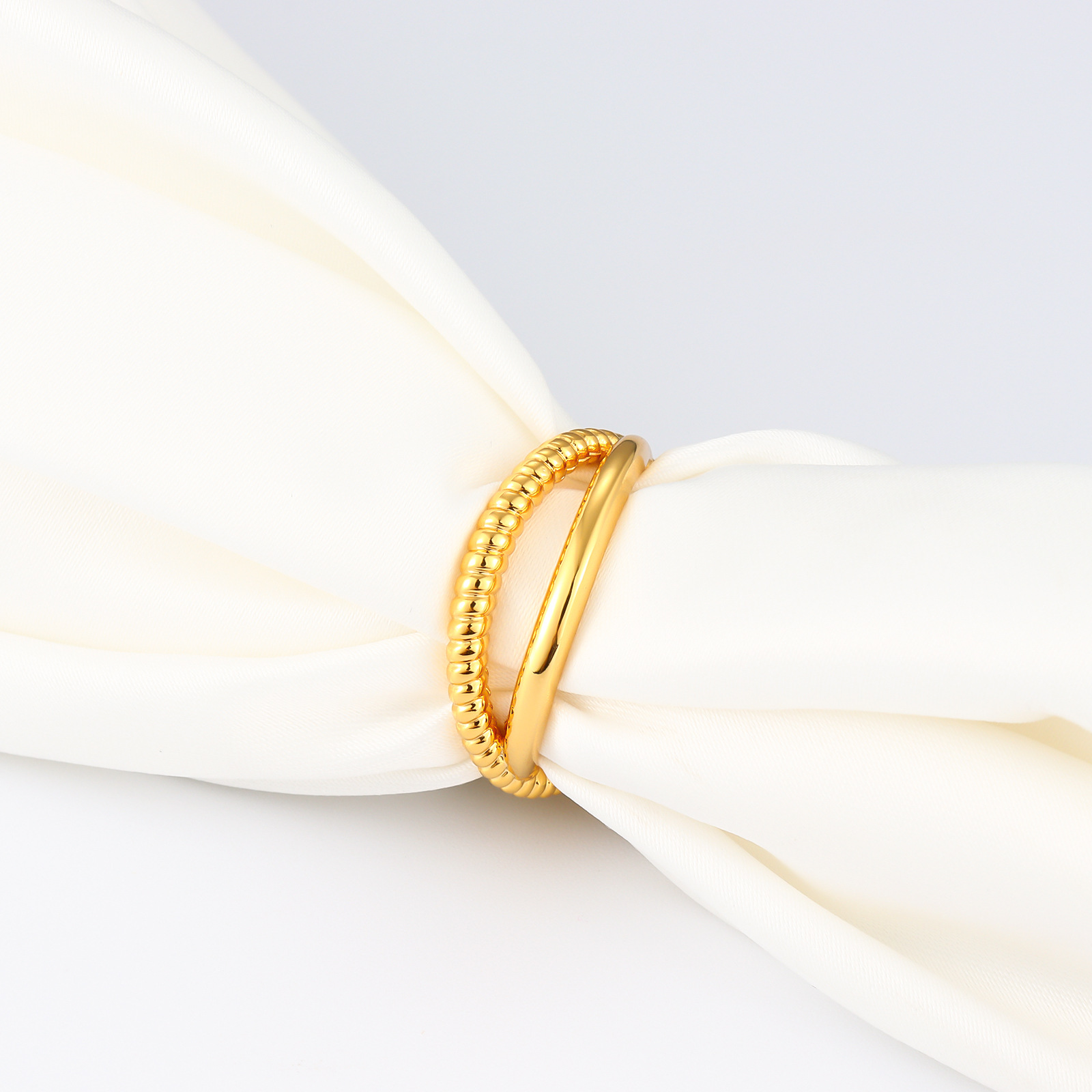 Winding Retro Personality and Minimalism Ring Double Ring Plated 18K Real Gold Ring