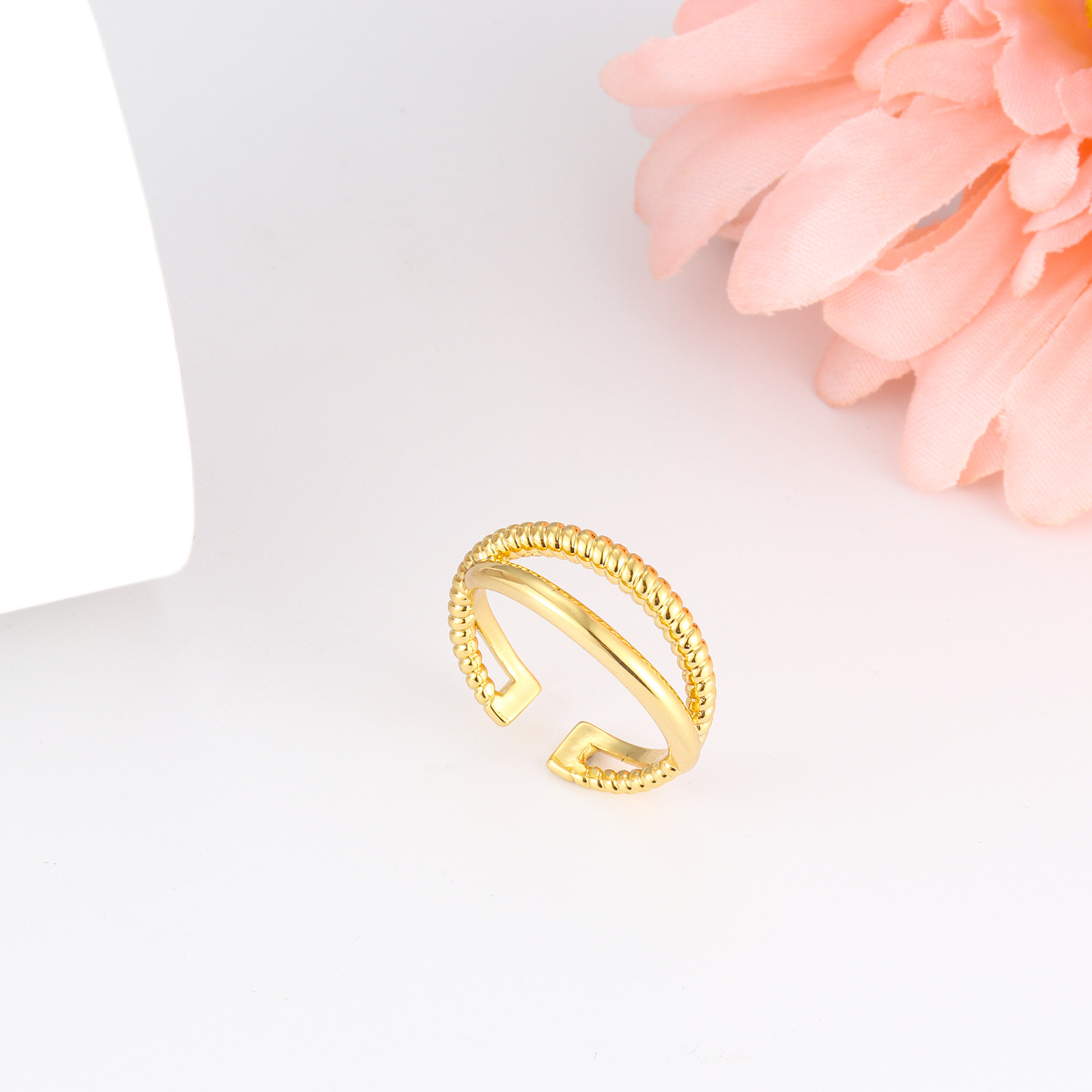 Winding Retro Personality and Minimalism Ring Double Ring Plated 18K Real Gold Ring