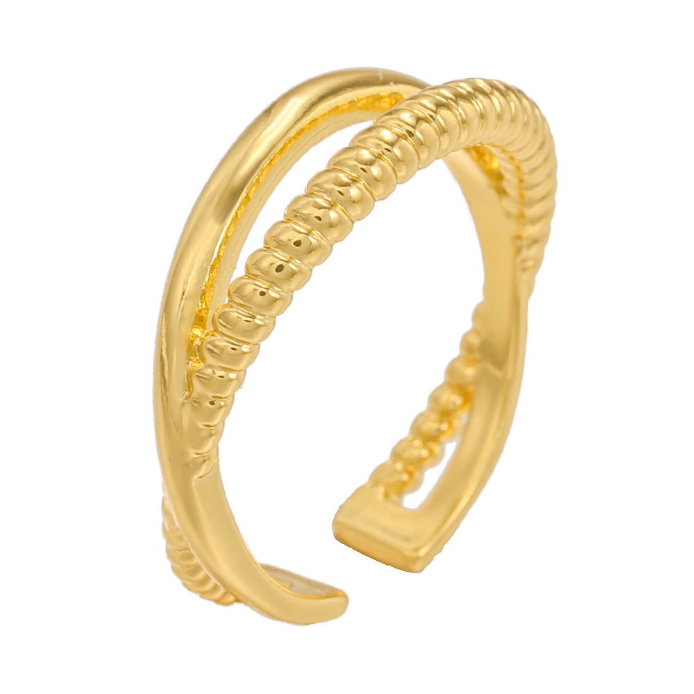 Winding Retro Personality and Minimalism Ring Double Ring Plated 18K Real Gold Ring