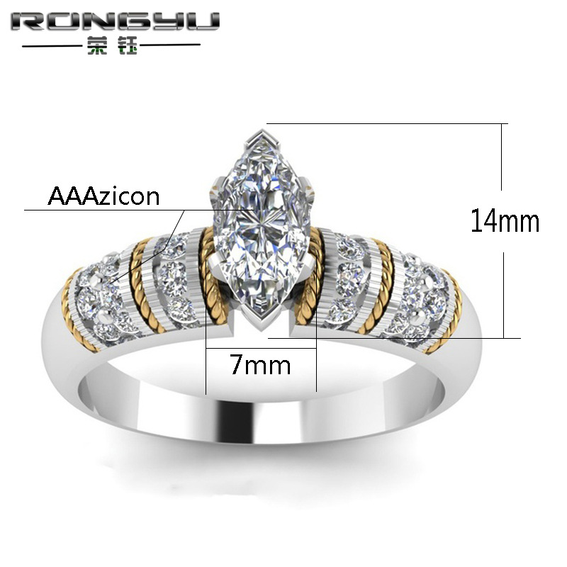 Rongyu Fashion Inlaid White Horse Eye Zircon Two-Color Gold Ring European and American Style Viking Amazon Hot Bracelet