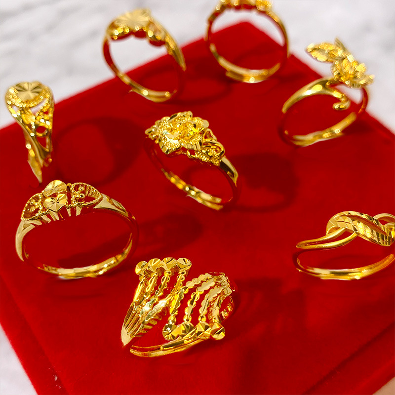 Cross-Border Hot Vietnam Placer Gold Ring Copper Vacuum Electroplating Women&#039;s Imitation Gold Open Ring Non-Fading Small Gift Wholesale